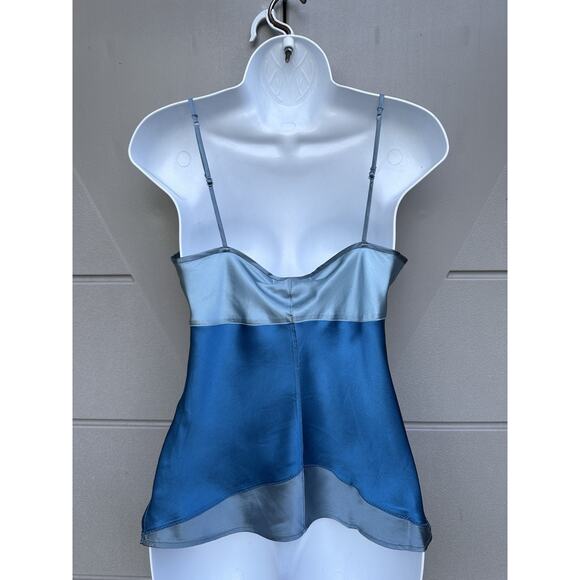 Gold Hawk silk camisole tank Color block Lightblue Teal Velvet Trim Y2K 90s Sz S - Picture 3 of 8